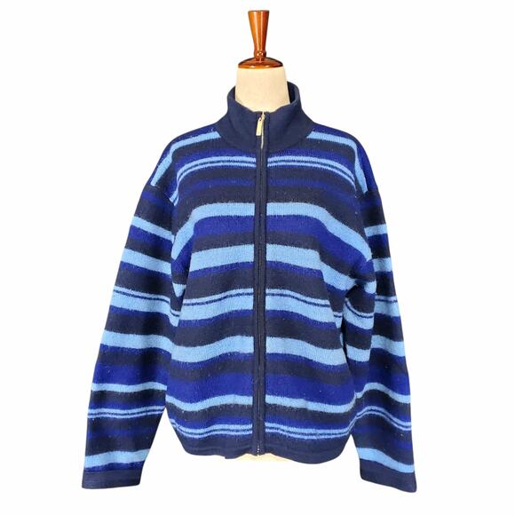 Vintage Wool Striped Sweater Full-Zip Cardigan Liz Claiborne Blue - Size Large - Picture 5 of 8